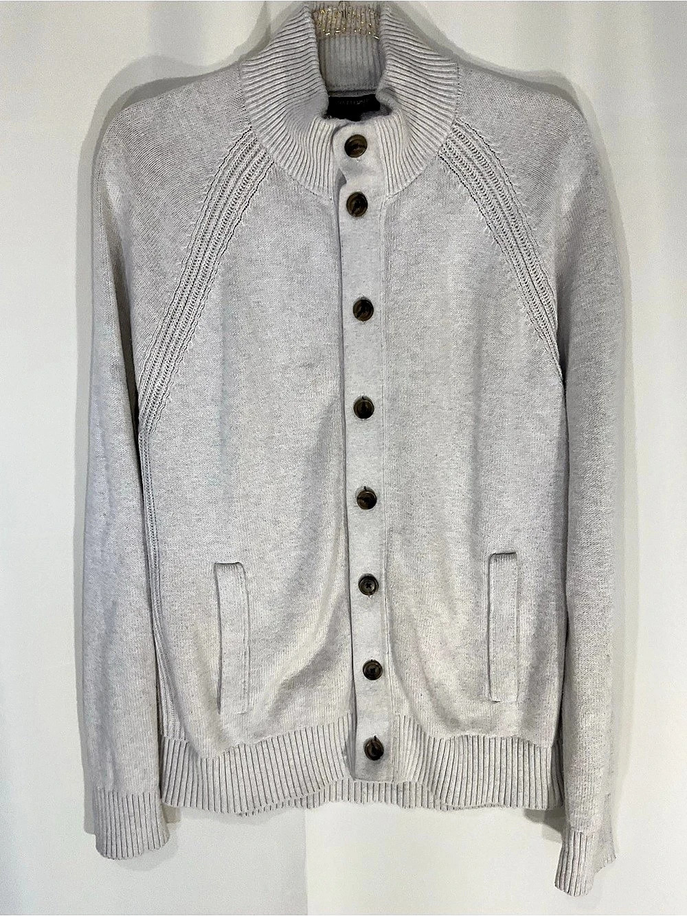 Banana Republic Organic Cotton Button-Front Cardigan Beige Large Like New